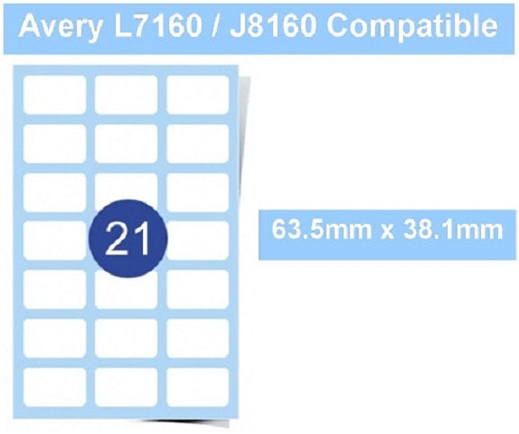 A4 Laser / Inkjet Labels - 21 Per Sheet
