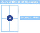 A4 Laser / Inkjet Labels - 4 Per Sheet